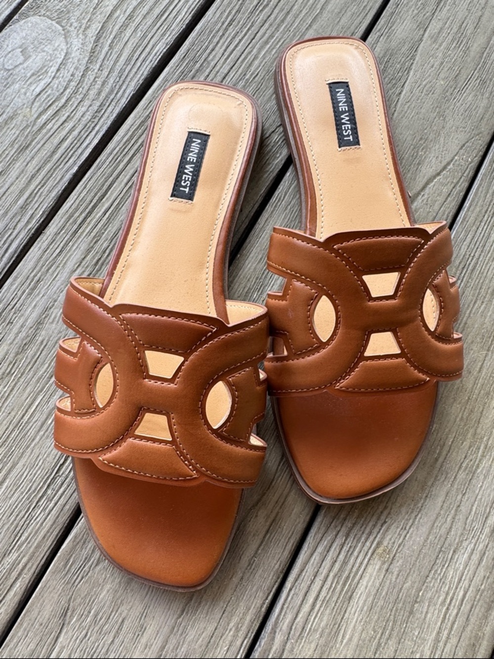 Nine West Women's Brown Cutout Slide Sandals 9.5
